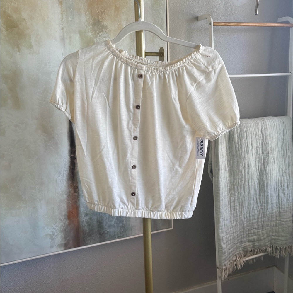 Off-Shoulder White Button-Up Blouse